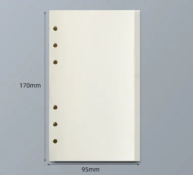 Reposición de cuaderno de hojas sueltas blanca con encuadernación espiral y agujeros para grapar.