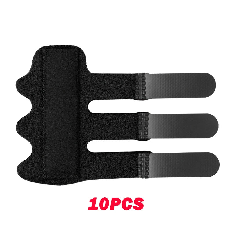 Ten adjustable black finger splints designed for pain relief and support.