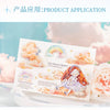 A sheet of masking tape featuring a watercolor cloud and rainbow pattern for crafting