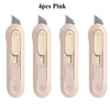 Four pink Deli mini pocket knives with silver blades shown side by side.