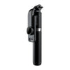 A black Bluetooth selfie stick with an LED fill light and tripod stand.