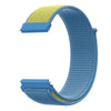 A blue and yellow nylon loop watch strap is shown, displaying a textured surface.