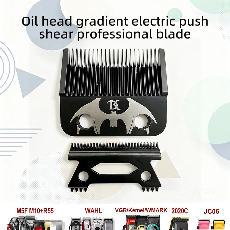 Black oil head gradient electric push shear professional blade and body part of a hair clipper.