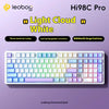 A white mechanical keyboard with light cloud white keycaps and a large battery is shown.