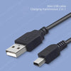 A black Mini USB cable used for charging and data transmission, shown in a close-up view.