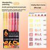 A set of six multi-color acrylic painting gel pens in a box with usage instructions and color charts.