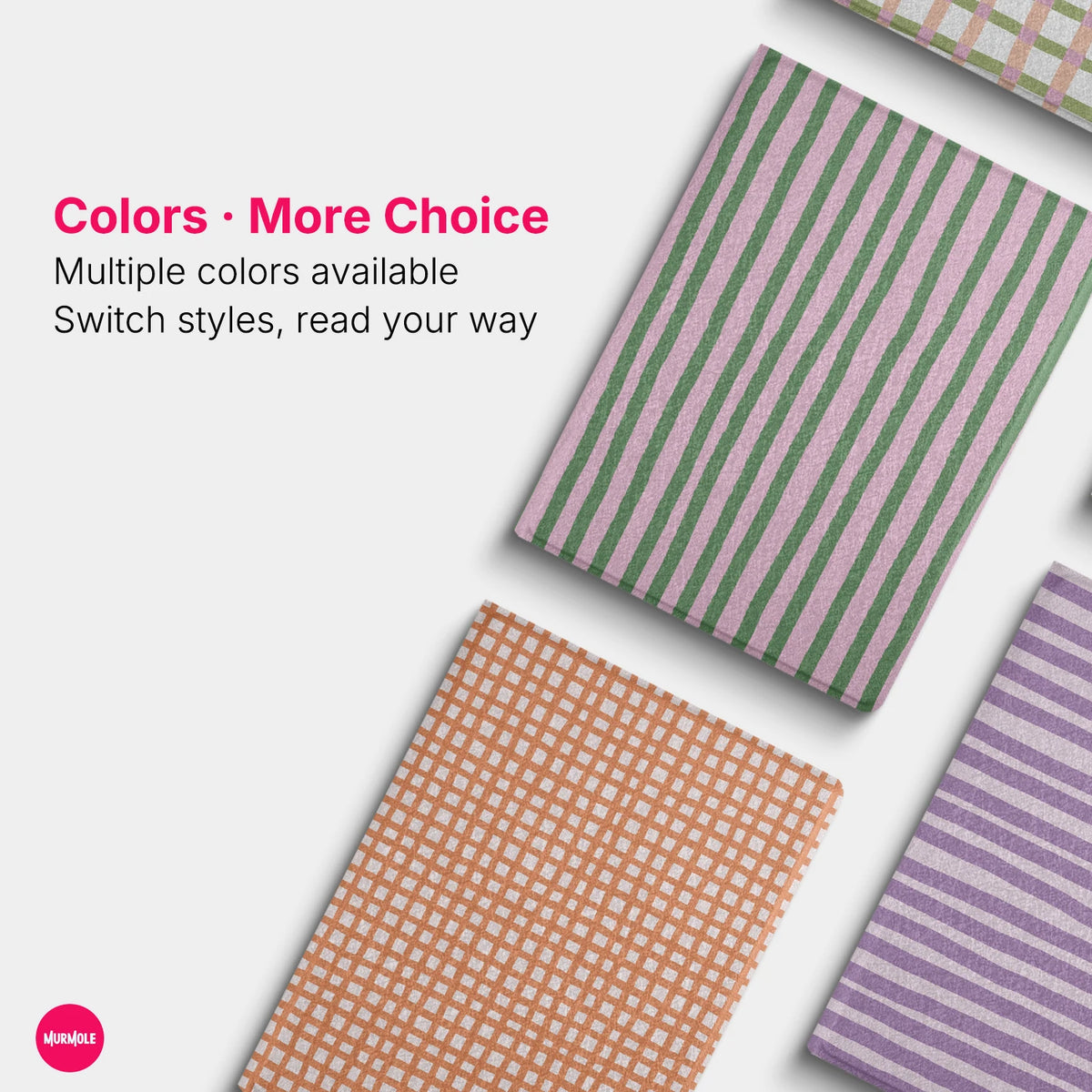 Multiple colored striped folio covers for a Bigme B6 e-reader.