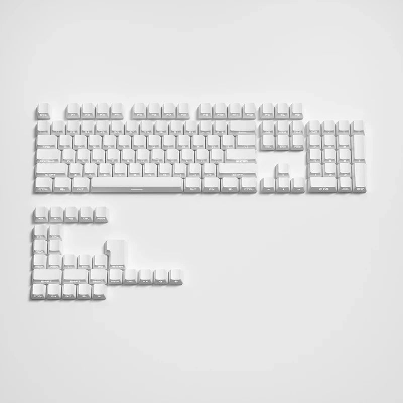 Primer plano de un teclado con teclas PBT de doble disparo gradiente cian y retroiluminación RGB.
