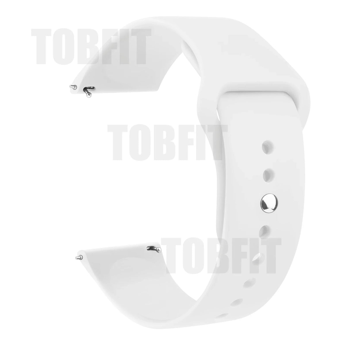 Weiße Silikon-Schnellverschluss-Armband für eine Smartwatch vor weißem Hintergrund.