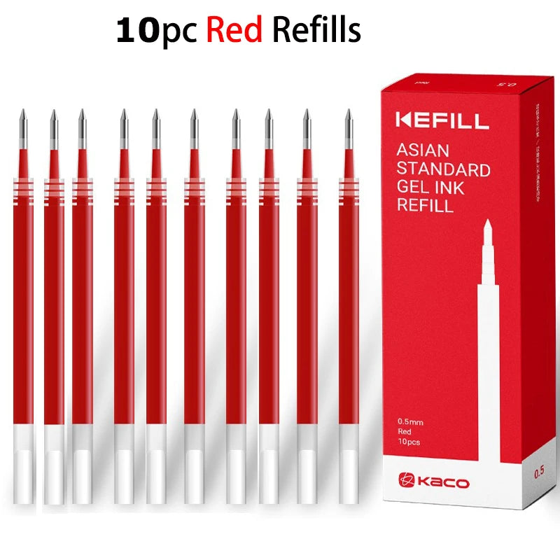 A set of 10 red ink refills for a Kefill Asian Standard gel ink pen.