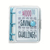 A clear plastic binder featuring a savings challenge theme with the text $1000 SAVING CHALLENGE