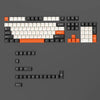 A close-up view of dark blue PBT keycaps with cherry profile for mechanical keyboards, showing various keys and modifiers.