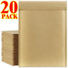A stack of twenty kraft brown bubble mailers packaged in a cardboard sleeve.