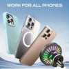 A magnetic wireless car charger with an RGB ambient light shown next to several smartphones.