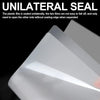 Close-up view of a clear thermal laminating pouch sealed unilaterally, showing the plastic film and its sealing edge.