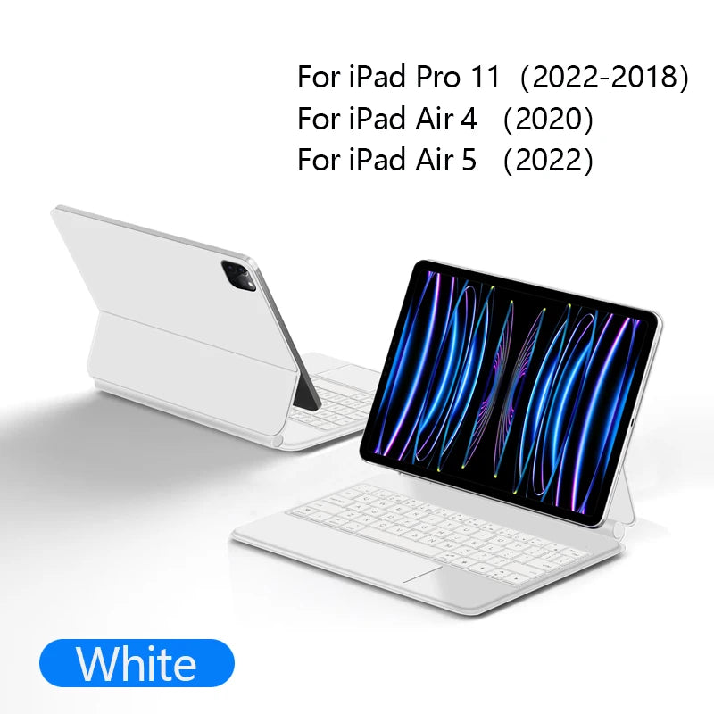 White backlit touchpad magic keyboard for iPad Pro 11, Air 4, or Air 5.