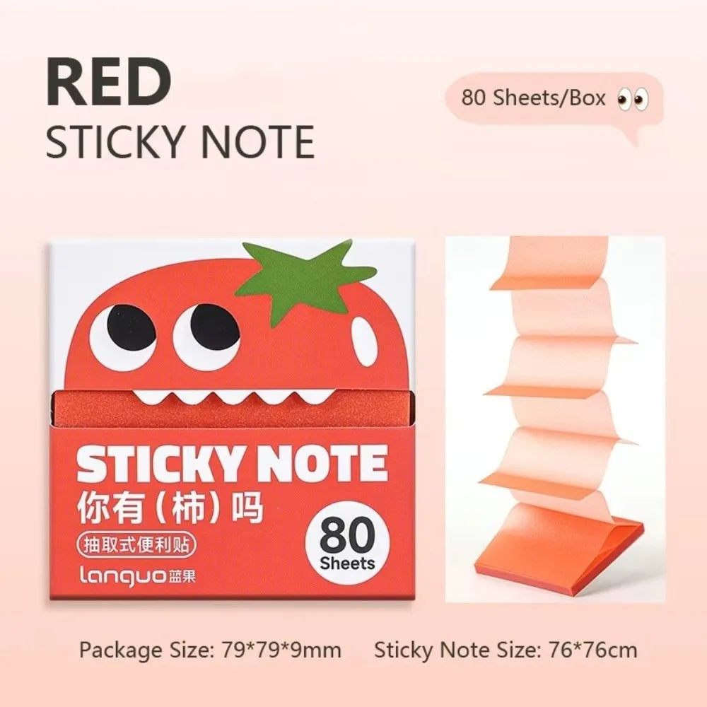 Red sticky note box featuring a strawberry design with 80 sheets inside