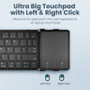A black foldable Bluetooth keyboard with a touchpad showing left and right click buttons.