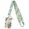 A light blue and green marbled fabric lanyard with a metal clip.
