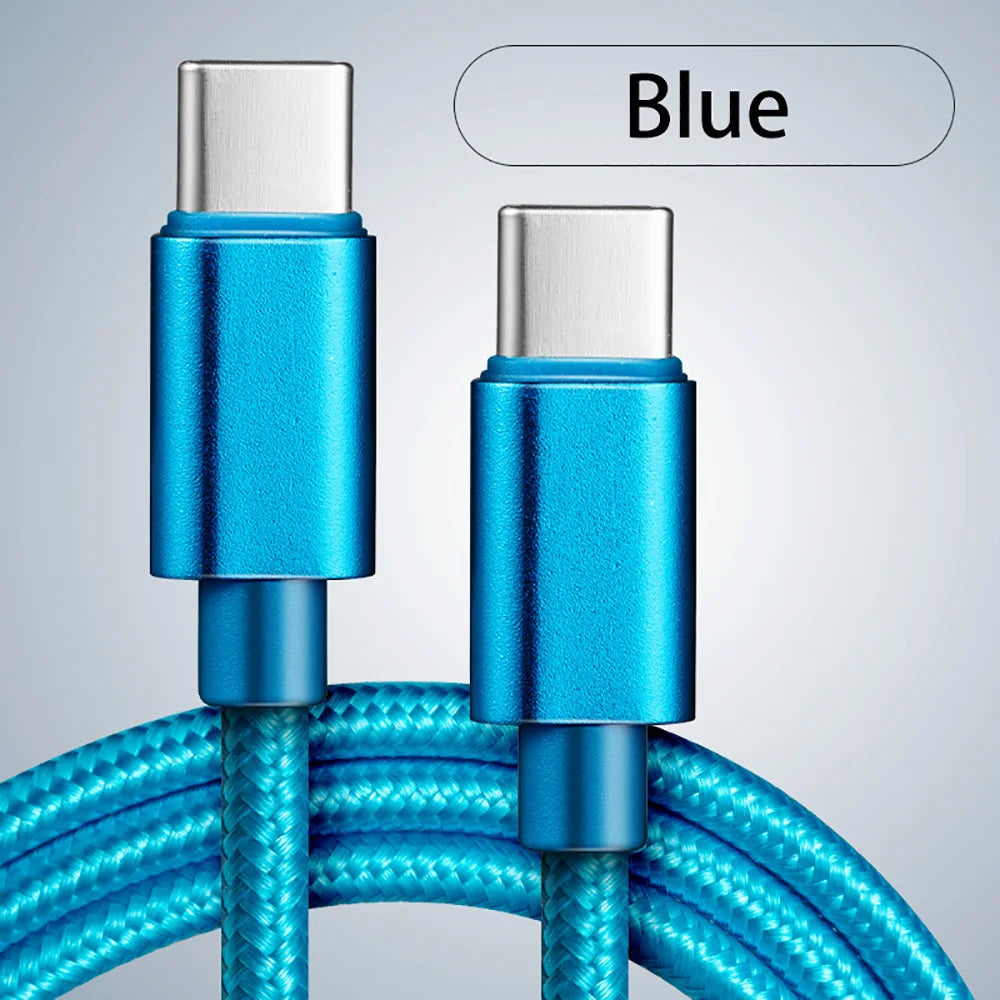 Blue durable fast charging USB-C to Type-C cable with metal connectors