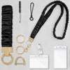 Black stretchy breakaway lanyard with gold hardware and a retractable reel for an ID badge.