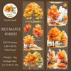 Watercolor illustration of a red maple forest featuring vibrant orange and yellow autumn leaves.