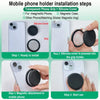 Installation steps for a mobile phone holder featuring a transparent grip and silicone cover.