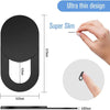 Ultra thin black privacy lens protector for laptops and tablets shown with a hand for scale