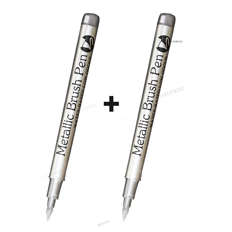 Two metallic brush pen markers shown side by side for art and craft projects
