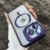 A purple MagSafe phone case with a built-in camera bracket and lens cover is held by a hand.