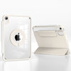 A beige magnetic rotating protective case for an Apple iPad is shown in a studio setting.