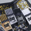 A collection of Languo acrylic marker pens in various colors including silver, black, and white, displayed on a dark backgrou