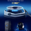 A gaming headset and a device with a 360 degree sound visualization are shown against a dark blue background.