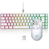 A white 60% wireless gaming keyboard and mouse combo with RGB backlight shown on a white background.