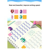 A colorful practice book for children featuring letters and numbers to improve writing speed.