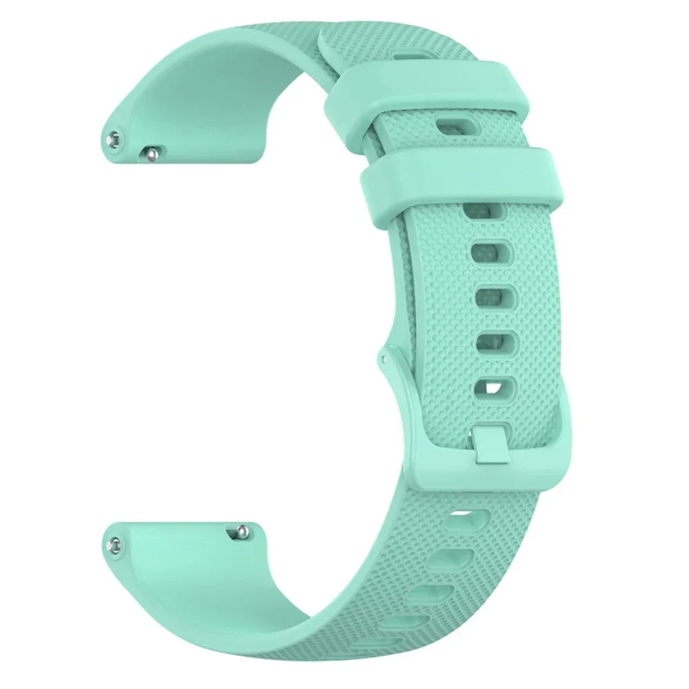 A light mint green silicone watch band for a smartwatch, shown from the side.