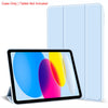 A blue tablet screen is shown next to its clear magnetic tri-fold stand cover.