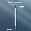 Un lápiz stylus blanco con punta de silicona y husillo mostrado contra un fondo azul.