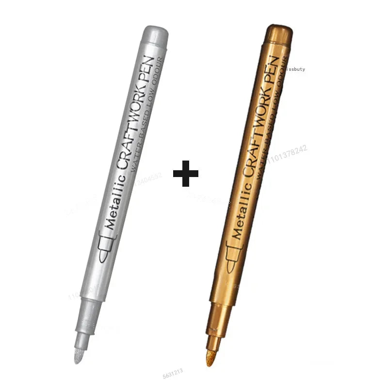 A comparison of a silver and gold metallic craft brush pen.