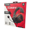 HyperX Cloud II wired gaming headset shown in its box with a red and black design.