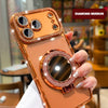 Nahaufnahme eines orangen glitzernden Magnet-Stands für ein iPhone mit Diamantspiegel-Design.