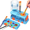 A blue paint brush cleaning set with various brushes and tools is shown on a white background.