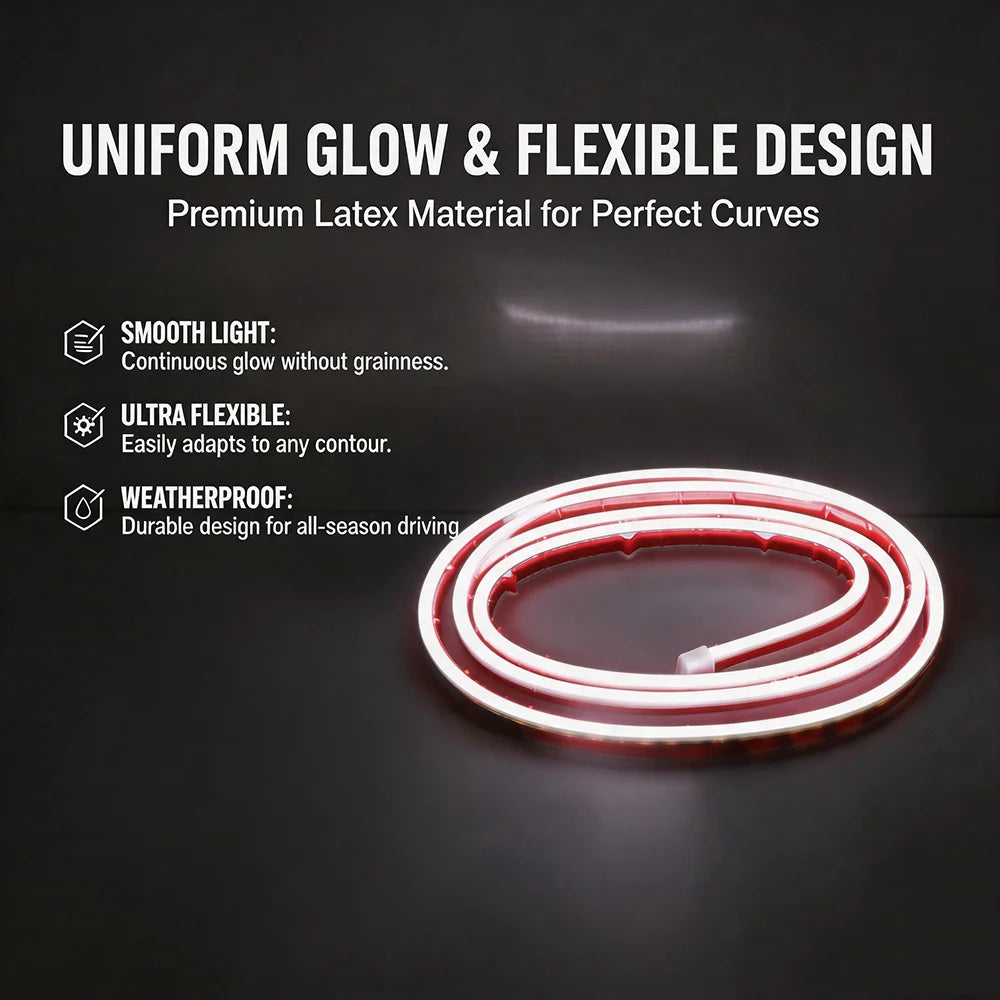 Gewickter roter LED-Streifen, der gleichmäßiges Leuchten und flexible Bauweise für den Automobilbereich demonstriert.