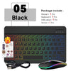 Black portable Bluetooth keyboard and mouse set with USB cable and sticker included