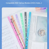 A set of colorful plastic expanding file envelopes with snap buttons shown on an A4 sheet.