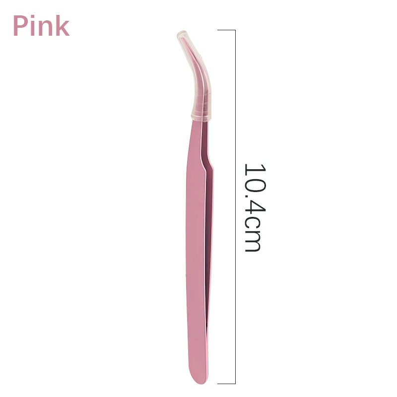 A long, slender pink precision tweezer used for nail art and eyelash extensions.