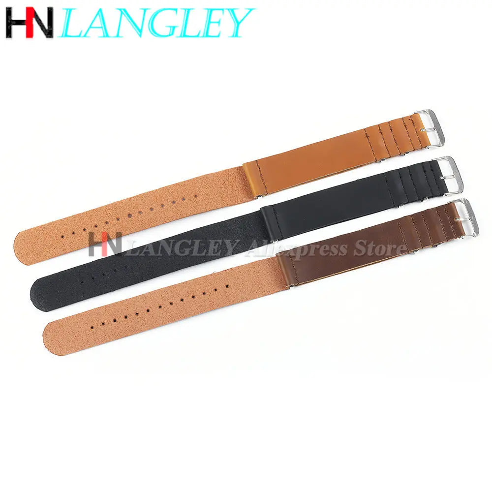 A set of two classic PU leather watch straps, one brown and one black, displayed side by side.