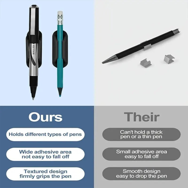 A black and teal silicone pen holder with a textured design shown next to a black pen.