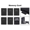 A collection of various capacity memory cards, including 8MB, 16MB, 32MB, 64MB, 128MB, and 256MB cards, shown alongside an ad