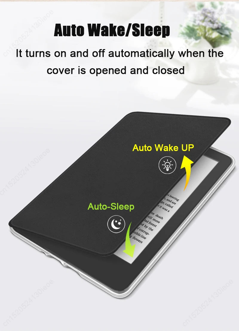 A black magnetic detachable protective case for a device, demonstrating auto wake and sleep features.